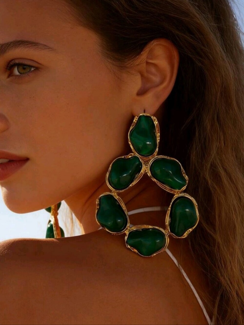 NEW! Green Gemstone Statement Drop Post Earrings - Elegant Women Jewelry